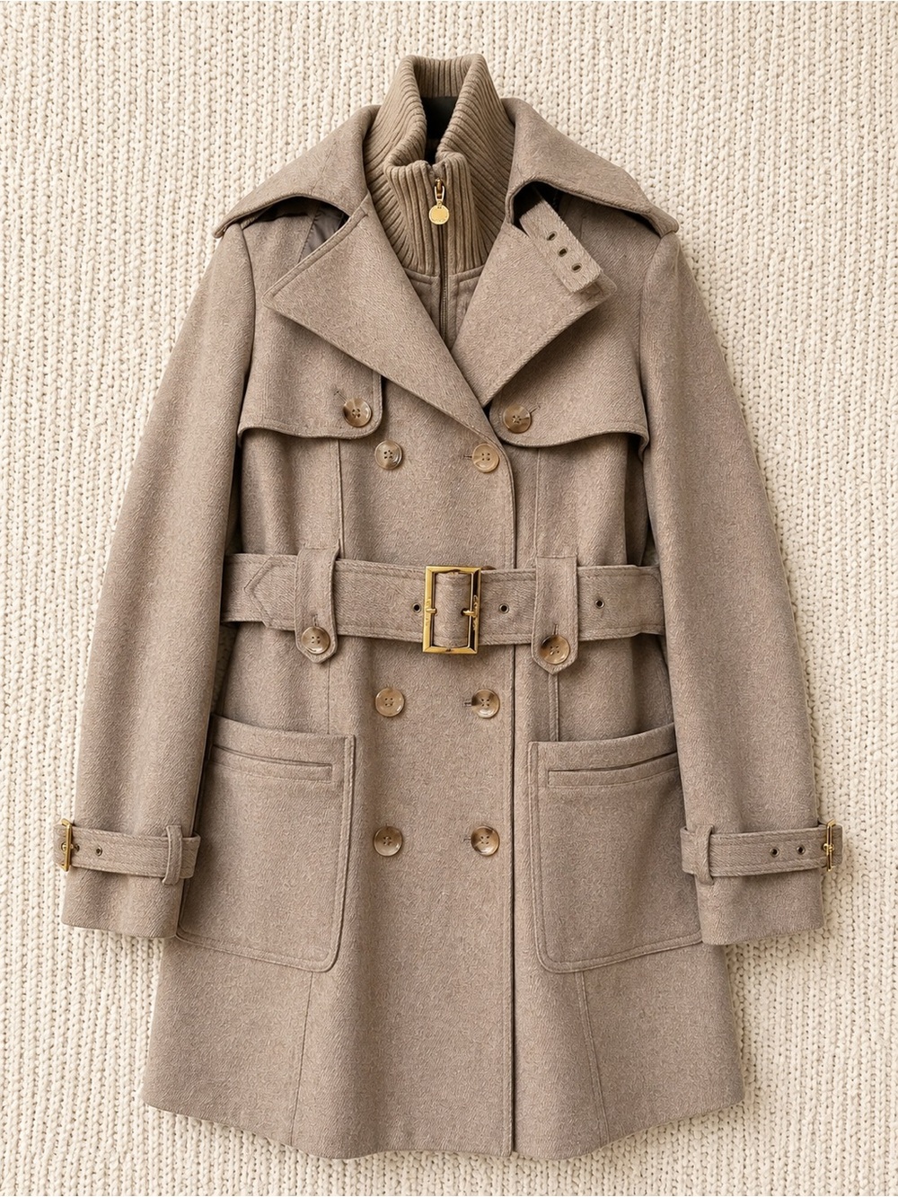 Calvin Klein Women’s Double-Breasted Wool Blend Coat in Oat, size 8